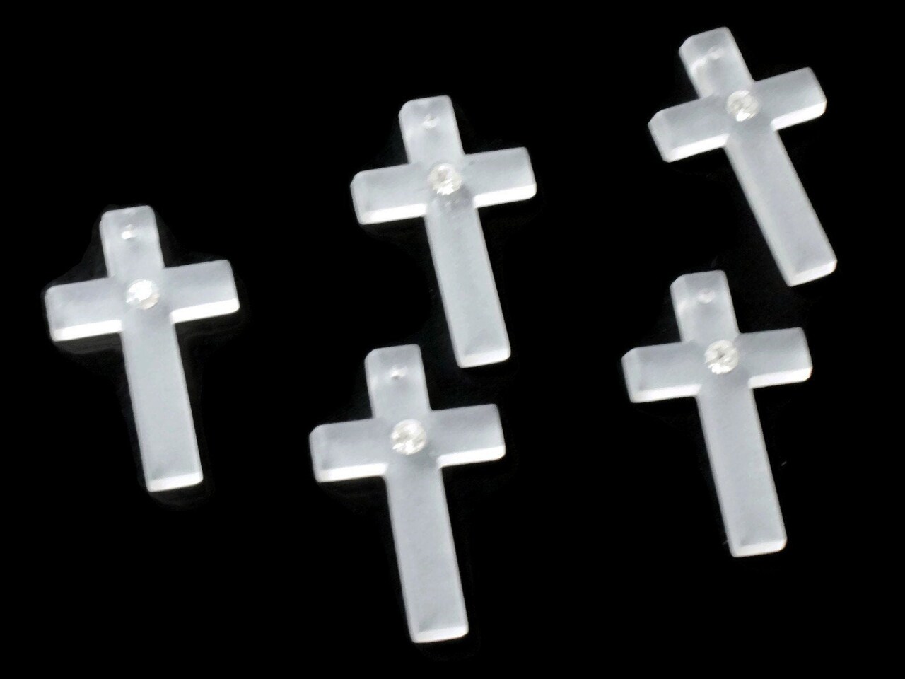 29mm Frosted White Plastic Cross with Swarovski Crystal Pendant or Charm